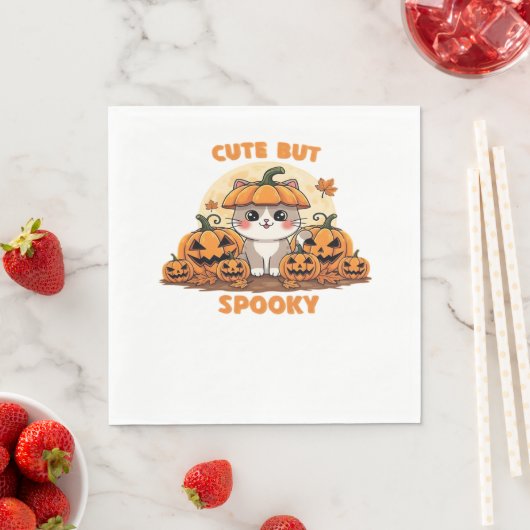 Serviette En Papier Cute Halloween Chat avec Citrouilles - Kawaii Éffr (En situation)