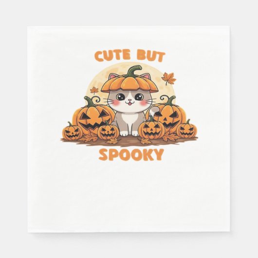 Serviette En Papier Cute Halloween Chat avec Citrouilles - Kawaii Éffr (Devant)