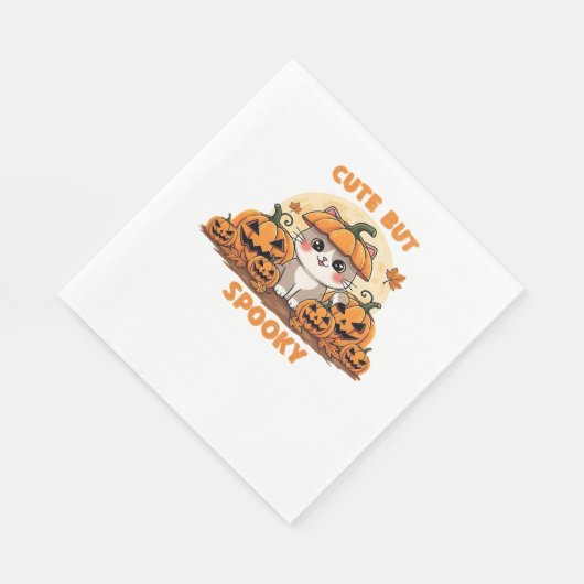 Serviette En Papier Cute Halloween Chat avec Citrouilles - Kawaii Éffr (Coin)