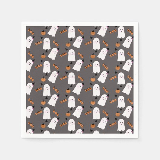 Serviette En Papier Cute Halloween Ghost Ghoul Orange Grey Confetti (Devant)