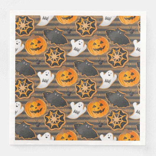 SERVIETTE EN PAPIER CUTE HALLOWEEN GHOSTS BATS SPIDER WEBS PUMPKINS (Devant)