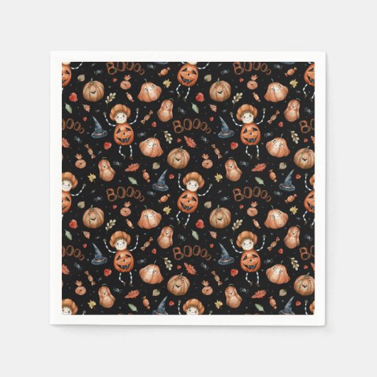 Serviette En Papier Cute Halloween Thème Citrouilles et Boos (Devant)
