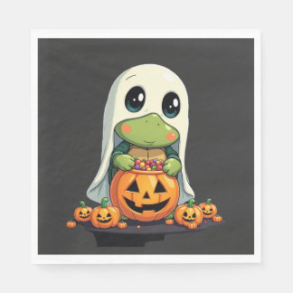Serviette En Papier Cute Halloween Turtle Ghost with Candy (5)