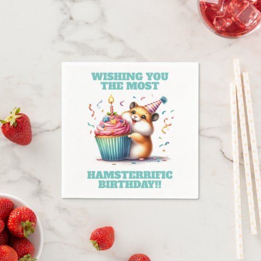 Serviette En Papier Cute Hamster Lifting Cupcake Hamsterrific Annivers (En situation)