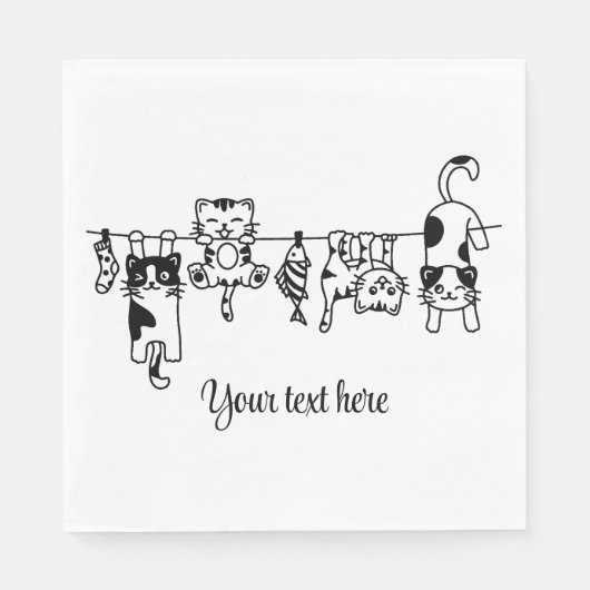 Serviette En Papier Cute Hanging Kittens Custom Text/Name (Devant)