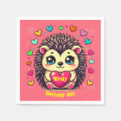 Serviette En Papier Cute Hérisson personnalisable Fille d'anniversaire (Devant)