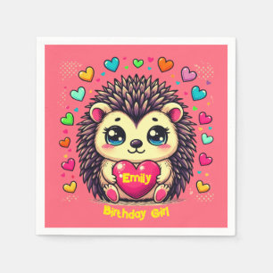 Serviette En Papier Cute Hérisson personnalisable Fille d'anniversaire