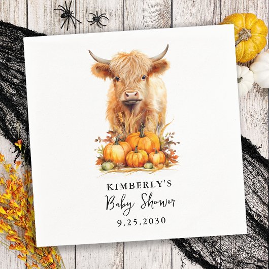 Serviette En Papier Cute Highland Cow Automne Citrouille Baby shower