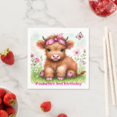 Serviette En Papier Cute Highland Vache papillon Fille Anniversaire (En situation)