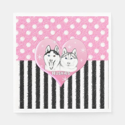 Serviette En Papier Cute Huskies motif rose (Devant)