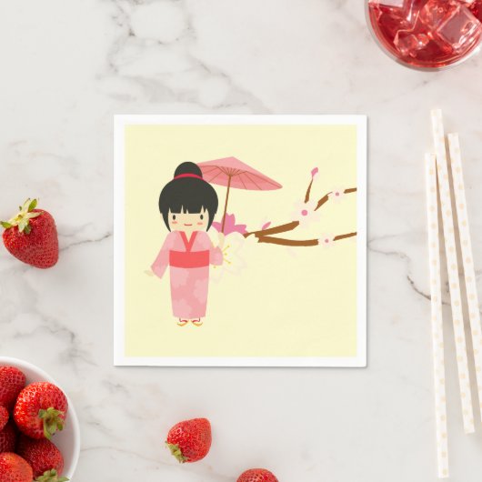 Serviette En Papier Cute japonaise rose cerise Blossom Geisha (En situation)