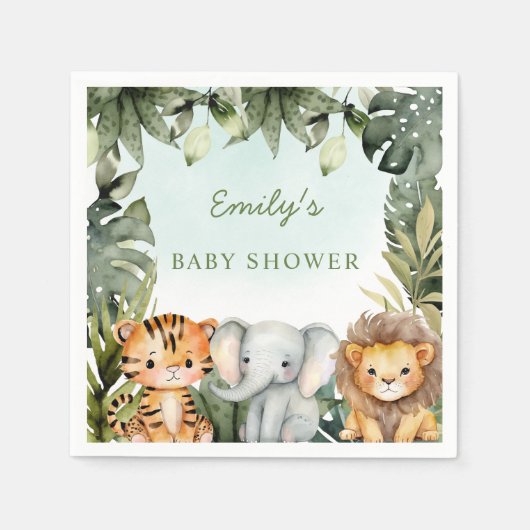 Serviette En Papier Cute Jungle Safari Animaux Tropical Greenery Baby (Devant)