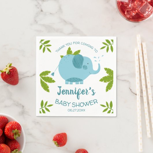 Serviette En Papier Cute Jungle Safari Blue Elephant Baby shower (En situation)