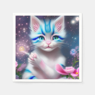 Serviette En Papier Cute Kawaii bébé rayé rose et bleu chaton chat cha