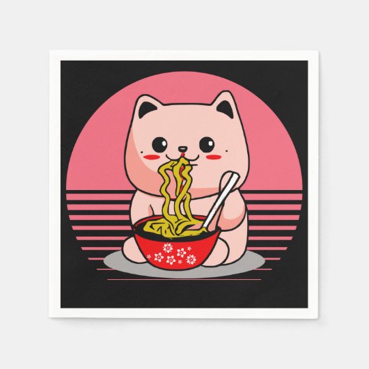 Serviette En Papier Cute Kawaii chat ramen (Devant)