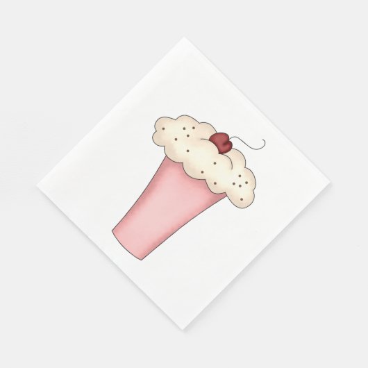 Serviette En Papier Cute Kawaii Cupcake Milkshake avec cerise (Coin)