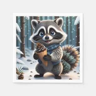 Serviette En Papier Cute Kawaii style Raccoon avec cône crème de pin