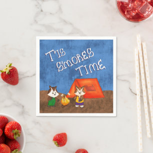 Serviette En Papier Cute Kid Foxes Camping Making S’mores Papier Nap