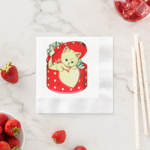 Serviette En Papier Cute Kitten Coeur Vintage Chat Retro Kitty