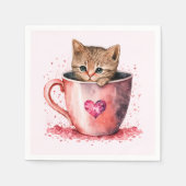 Serviette En Papier Cute Kitten dans un Teacup avec les coeurs (Devant)