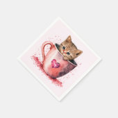 Serviette En Papier Cute Kitten dans un Teacup avec les coeurs (Coin)