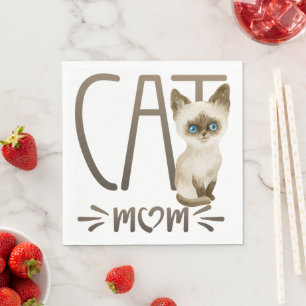 Serviette En Papier Cute Kitten Kitty Maman Aquarelle Siamese Chat