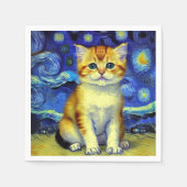 Serviette En Papier Cute Kitten Starry Night Van Gogh (Devant)
