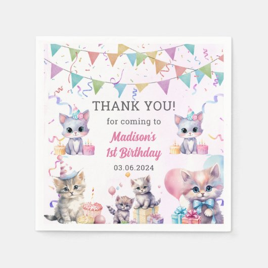 Serviette En Papier Cute Kitty Chat 1er fête d'anniversaire (Devant)