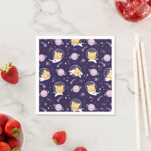 Serviette En Papier Cute Kitty Chat Astronauts Motif