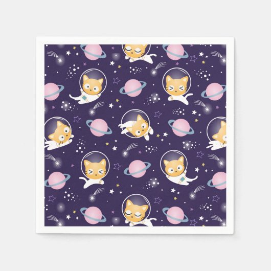 Serviette En Papier Cute Kitty Chat Astronauts Motif (Devant)