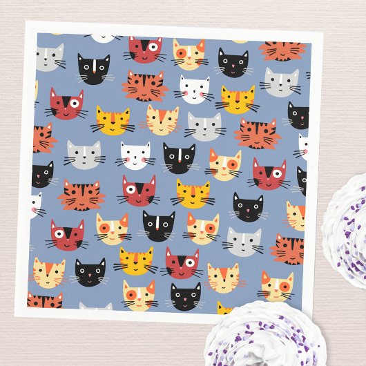 Serviette En Papier Cute Kitty Chat Bleu