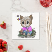 Serviette En Papier Cute Kitty Chat et Papillon (En situation)
