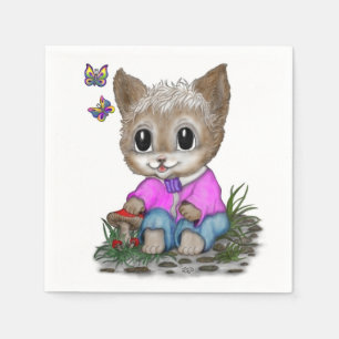 Serviette En Papier Cute Kitty Chat et Papillon