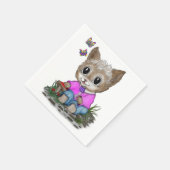 Serviette En Papier Cute Kitty Chat et Papillon (Coin)