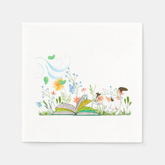 Serviette En Papier Cute Kitty Lire un livre.