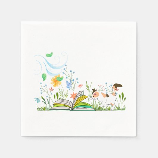 Serviette En Papier Cute Kitty Lire un livre. (Devant)