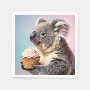 Serviette En Papier Cute Koala Avec Cupcake Pastel Gradient