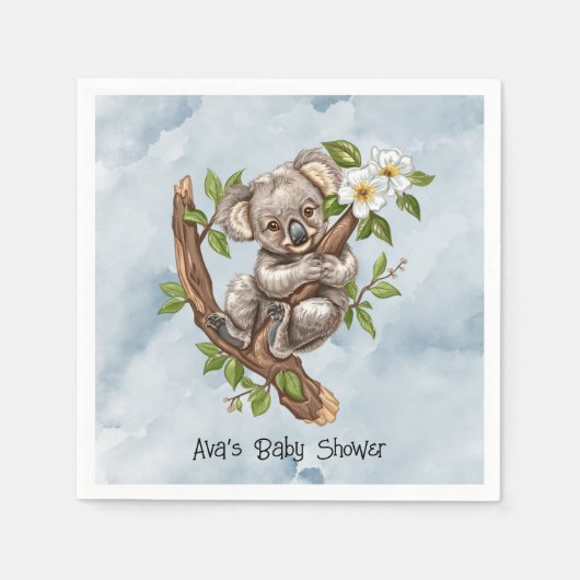 Serviette En Papier Cute Koala Bear Baby shower d'aquarelle bleu (Devant)