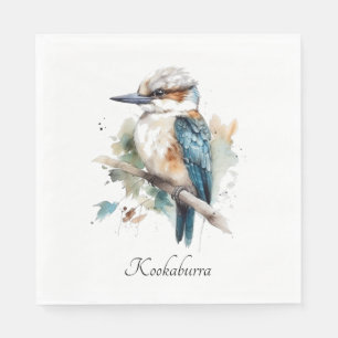 Serviette En Papier Cute Kookaburra sur une branche peinte en aquarell