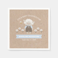 Cute Kraft Blue Lamb Baby shower garçon Napkin