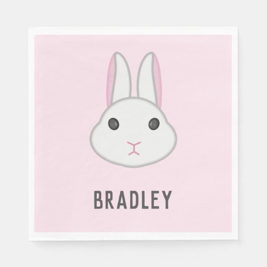 Serviette En Papier Cute lapin blanc sur rose (Devant)
