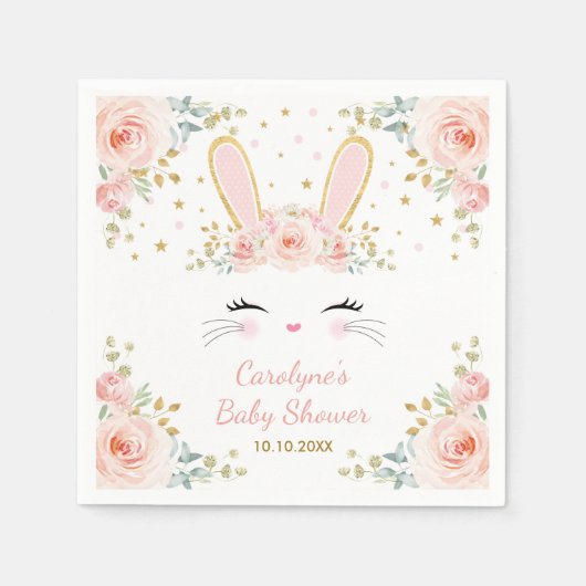 Serviette En Papier Cute lapin lapin Aquarelle Blush Rose (Devant)