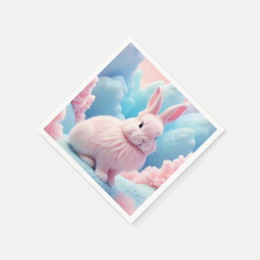 Serviette En Papier Cute Lapin Rose Coton Bonbons Nuages (Coin)