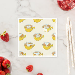 Serviette En Papier Cute Latte Art en Motif de tasses de café jaune