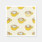 Serviette En Papier Cute Latte Art en Motif de tasses de café jaune (Devant)
