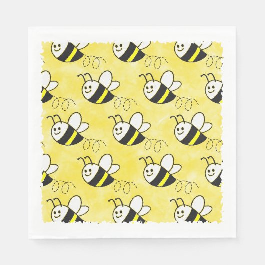 Serviette En Papier Cute Little Bee Motif Baby shower aquarelle (Devant)