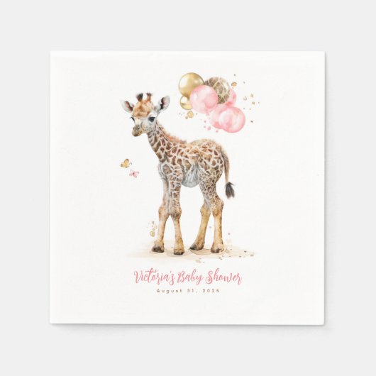 Serviette En Papier Cute Little Giraffe Moderne Boho rose Brown (Devant)