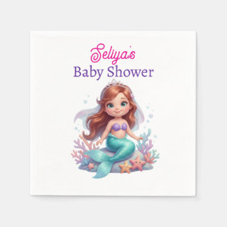 Serviette En Papier Cute Little Mermaid Baby Shower Water Bottle Label