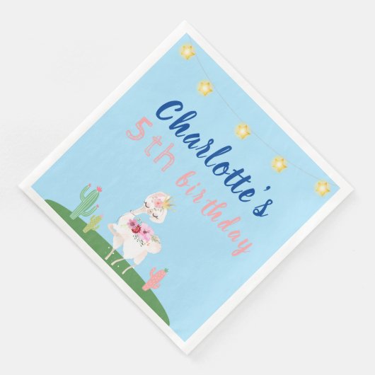 Serviette En Papier Cute Llama Fun Blue Anniversaire (Coin)