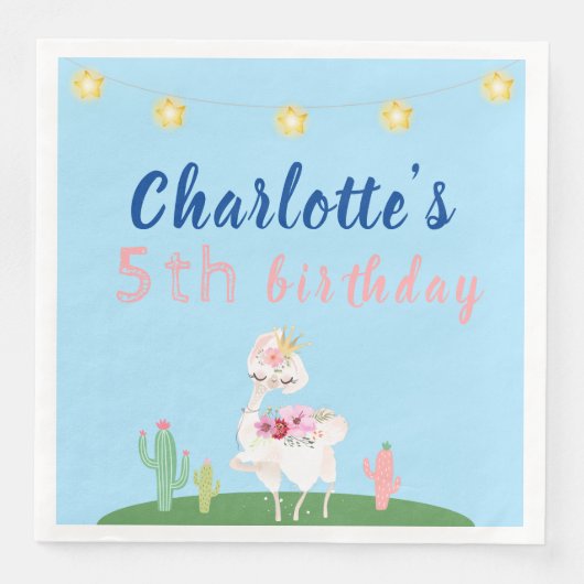 Serviette En Papier Cute Llama Fun Blue Anniversaire (Devant)